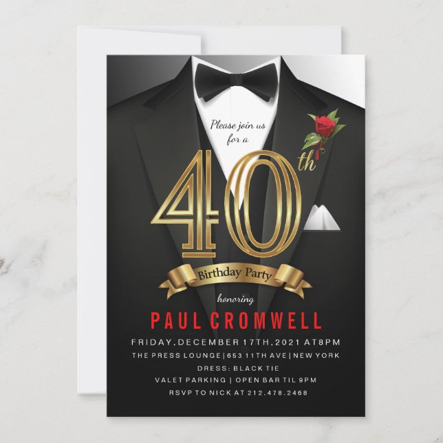 Convite de Smoking para 40º Aniversário (Frente)