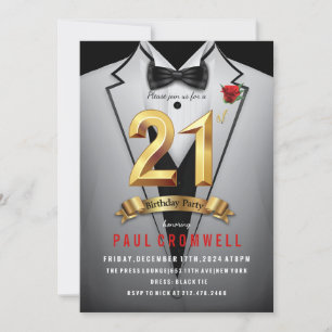 Convite de Smoking para Aniversário de 21 Anos