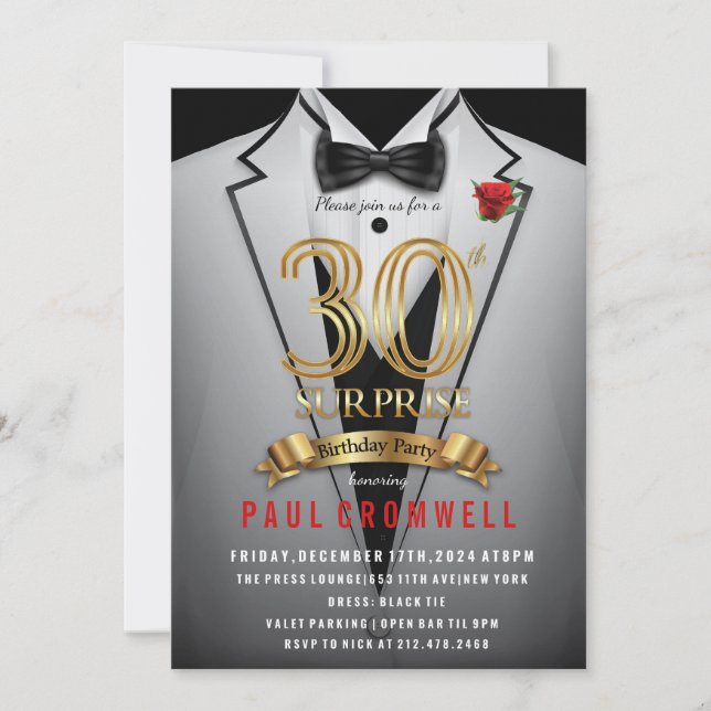 Convite de Smoking para Aniversário de 30 anos Sur (Frente)