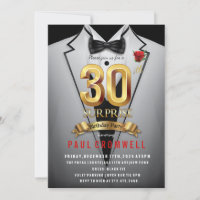 Convite de Smoking para Aniversário de 30 anos Sur