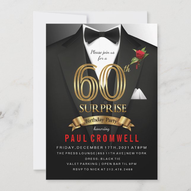 Convite de Smoking para Aniversário de 60 anos Sur (Frente)