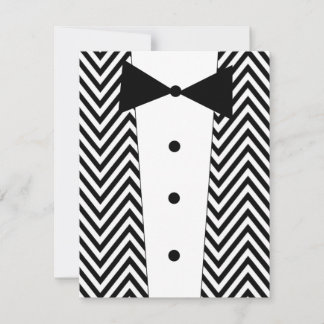 Convite de Smoking Preto e Branco Chevron