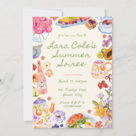 Convite de Soirée de Verão Desenhado à Mão Comida 