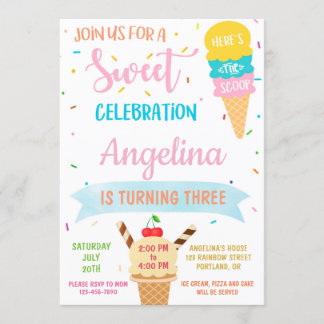 Convite de sorvete aniversário Convite de festa Sw
