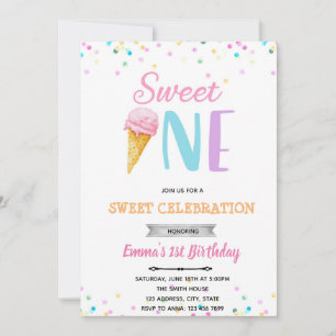 convite de sorvete Sweet ONE