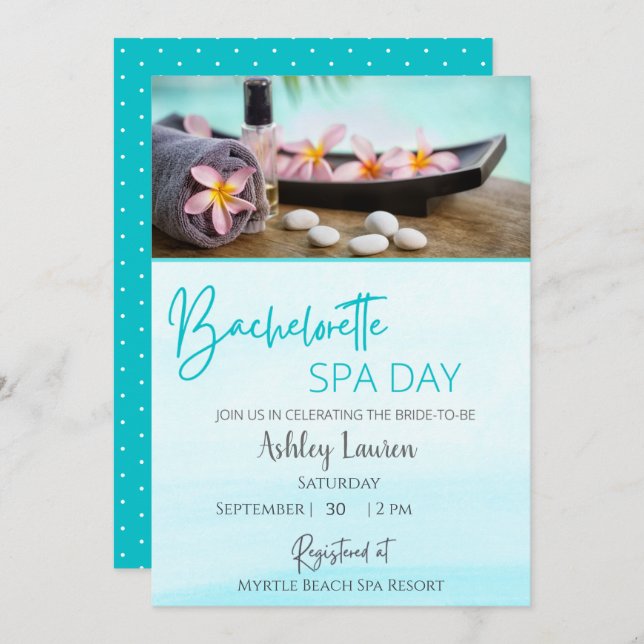 Convite de Spa Azul para Despedida de Solteira (Frente/Verso)