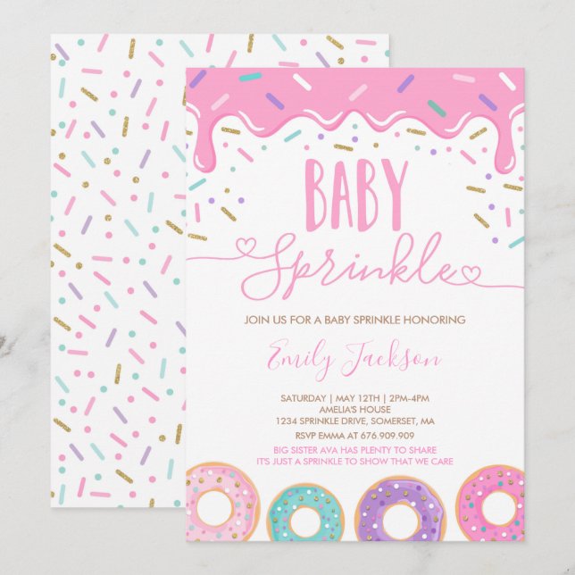 Convite de Sprinkle de Bebê Donut Espalhado Com Am (Frente/Verso)