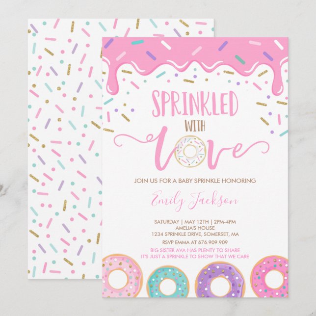 Convite de Sprinkle de Bebê Donut Espalhado Com Am (Frente/Verso)