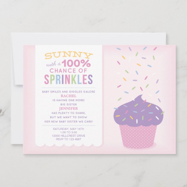 Convite de Sprinkle de Bebê Xícara de Rosa Irmã Ma (Frente)