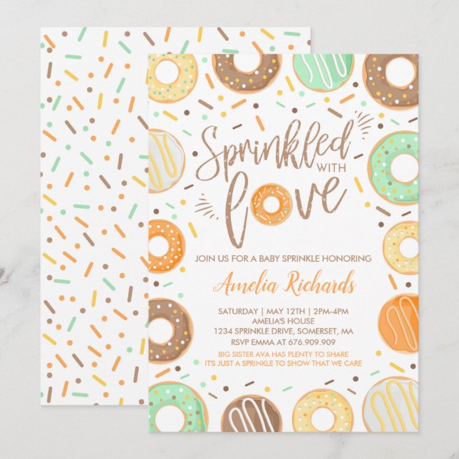 Convite de Sprinkle Donut Baby Espalhado Com Amor (Frente/Verso)