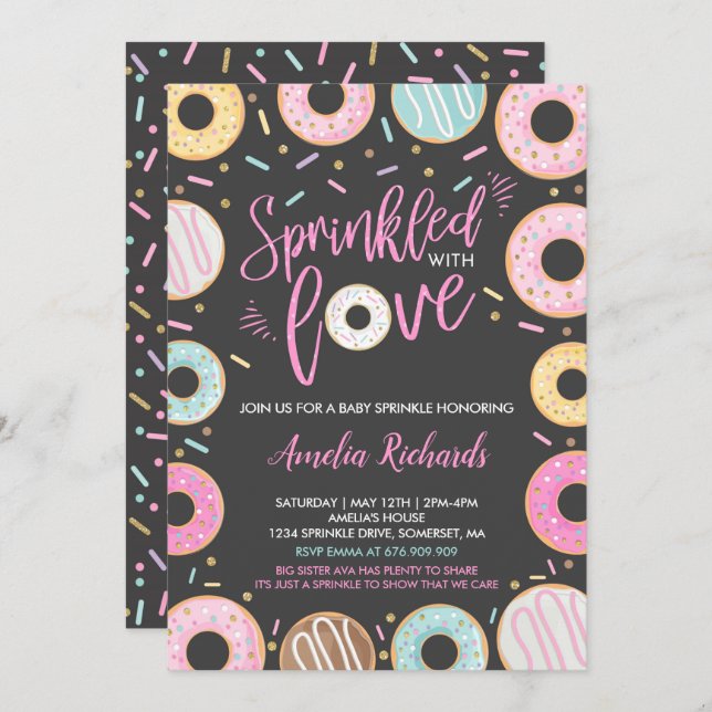 Convite de Sprinkle Donut Baby Espalhado Com Amor (Frente/Verso)