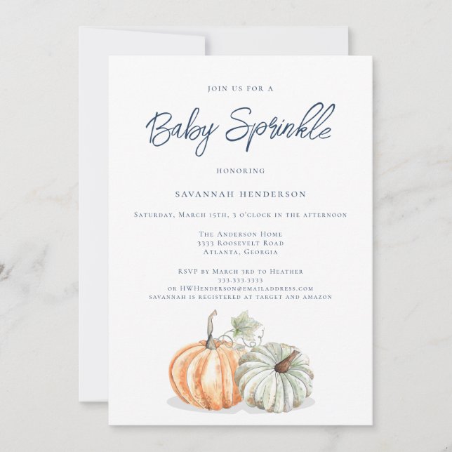 Convite de Sprinkles para Chá de Bebê de Abóbora d (Frente)
