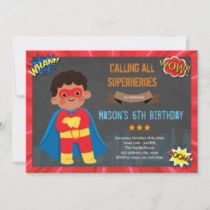 convite de super-herói menino africano
