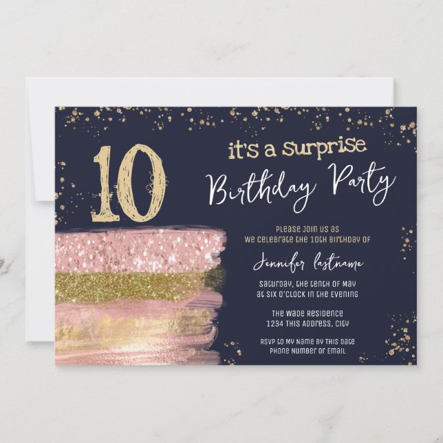 Convite de Surpresa de 10º Aniversário (Frente)