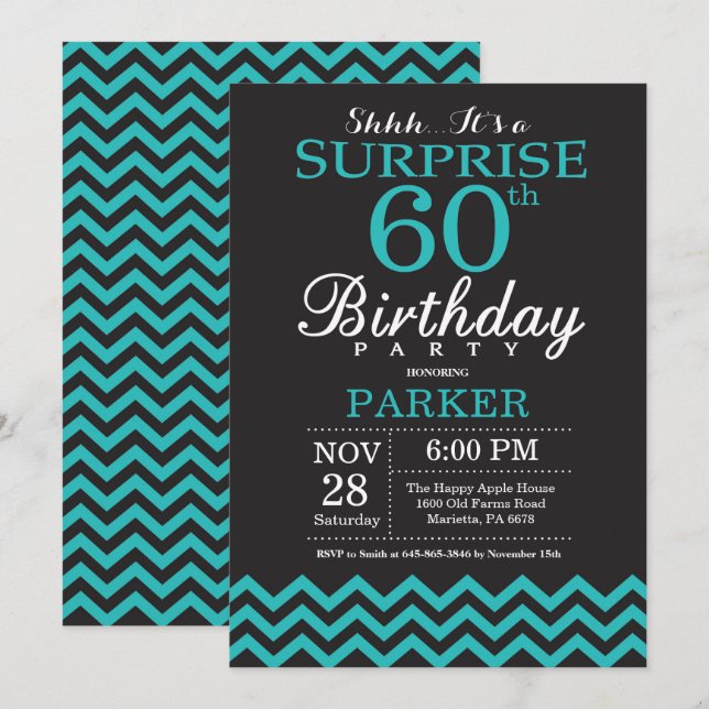 Convite de Surpresa de Aniversário de 60 anos Pret (Frente/Verso)