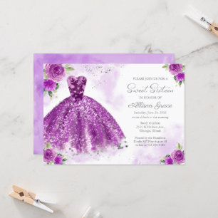 Convite de Sweet 16 com Folha de Prata e Vestido R
