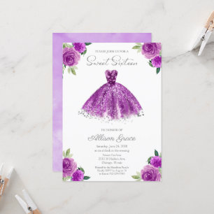 Convite de Sweet 16 com Folha de Prata e Vestido R