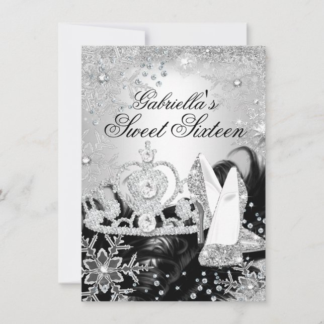 Convite de Sweet 16 Winter Sparkle Snowflake Silve (Frente)