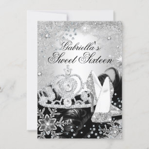 Convite de Sweet 16 Winter Sparkle Snowflake Silve