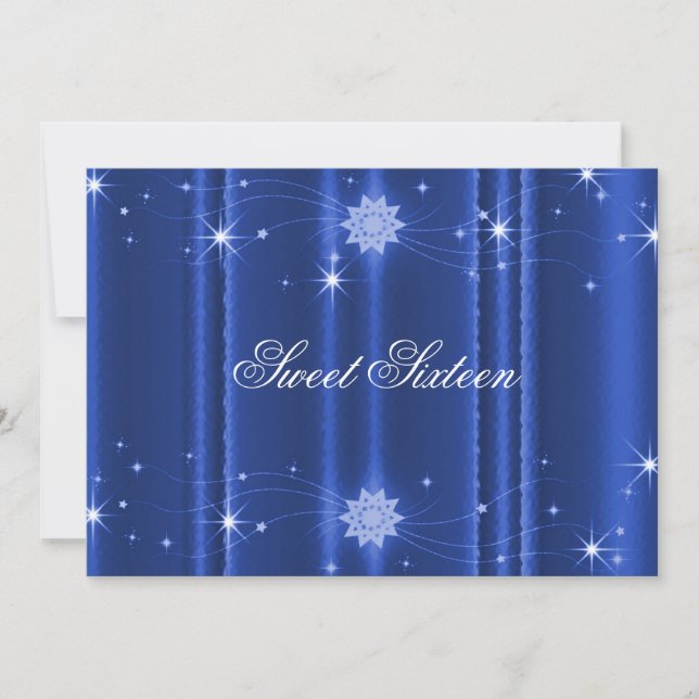 Convite de Sweet Sixteen Azul com Estrelas (Frente)