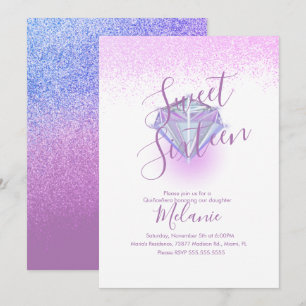 Convite de Sweet Sixteen com Falso Diamante Roxo