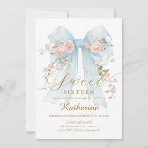 Convite de Sweet Sixteen com Laço Floral Azul