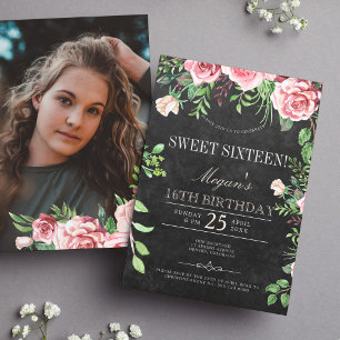Convite de Sweet Sixteen com Rosas Rosadas Rústica