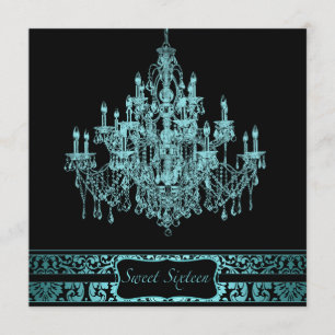 Convite de Sweet Sixteen de Lustre Teal Preto