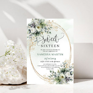 Convite de Sweet Sixteen em Aquarela Verde Empoeir