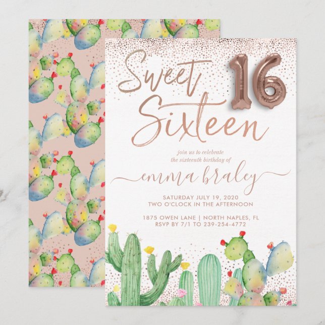 Convite de Sweet Sixteen Festa Glam Bohemiana (Frente/Verso)