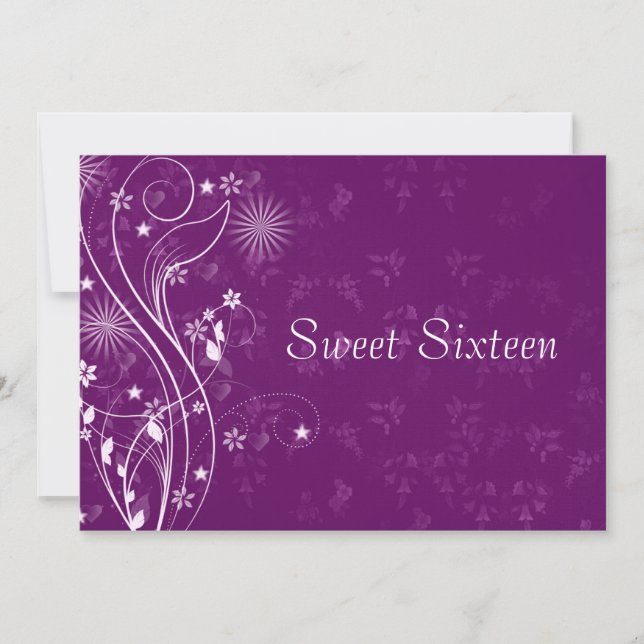 Convite de Sweet Sixteen Roxo e Branco (Frente)