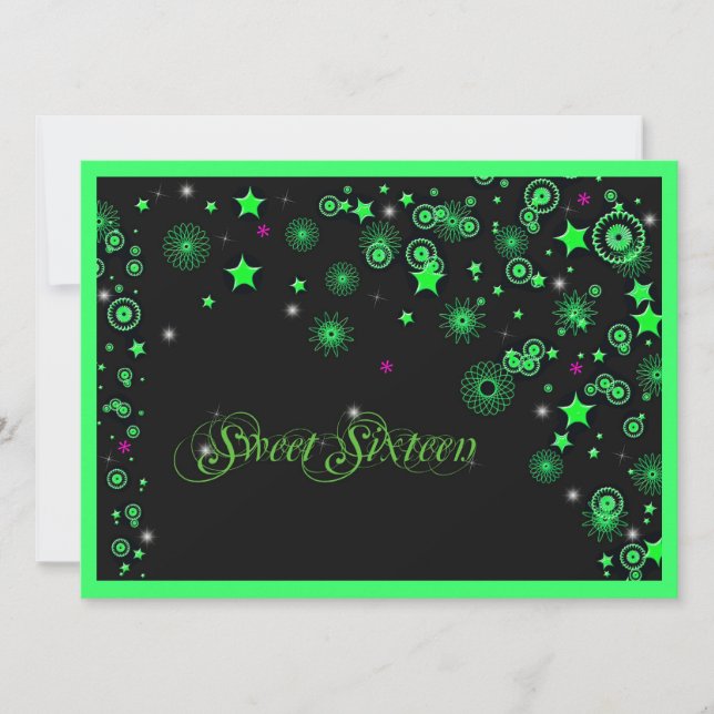 Convite de Sweet Sixteen Verde Neon (Frente)