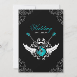 Convite de Teal Black de Casamento de Rock e Roll
