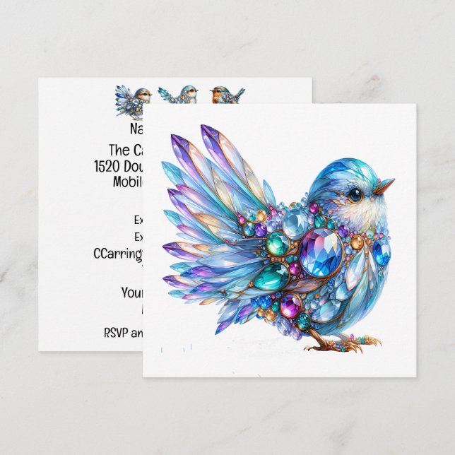 Convite de Tema de Aves para preciosos (Frente/Verso)