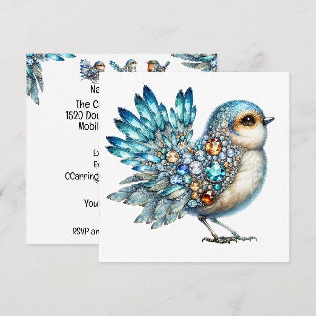 Convite de Tema de Aves para preciosos (Frente/Verso)