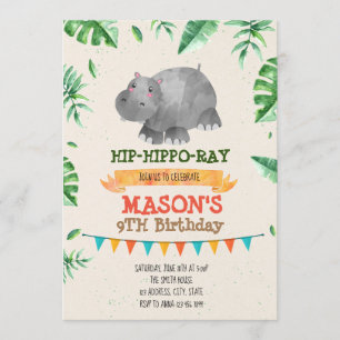 Convite de tema de festa de aniversário Hippo