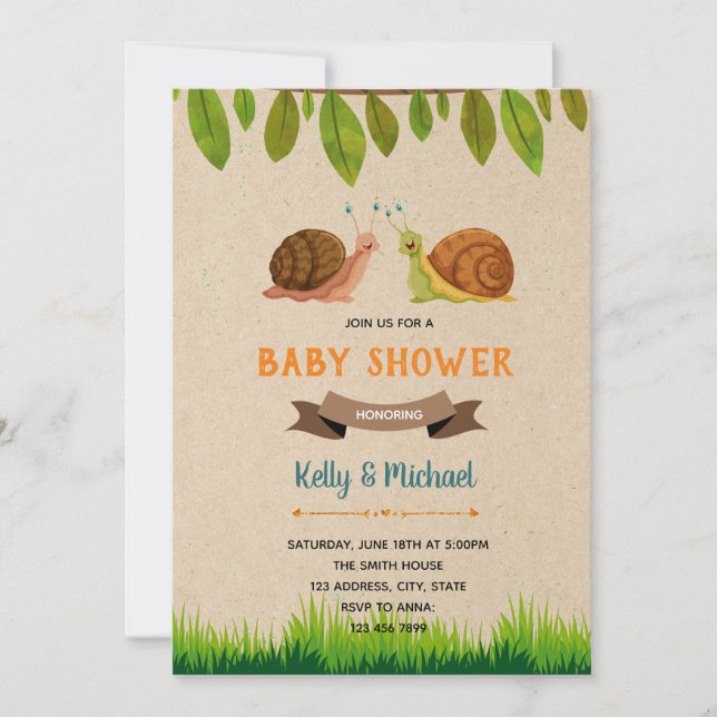 convite de tema de festa de caracol (Frente)