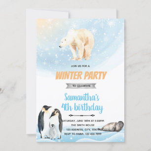 convite de tema de festa de inverno ártico