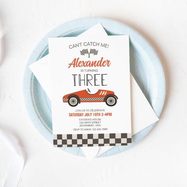 Convite de Terceiro Aniversário de Carro de Corrid (Criador carregado)