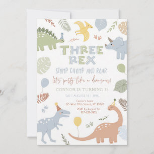 Convite de Terceiro Aniversário do Dinossauro Azul