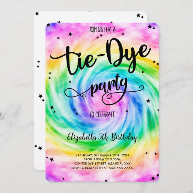 Convite de Tie Dye (Frente/Verso)