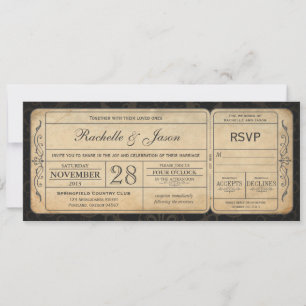 Convite de Tíquete de Casamento vintage com RSVP 