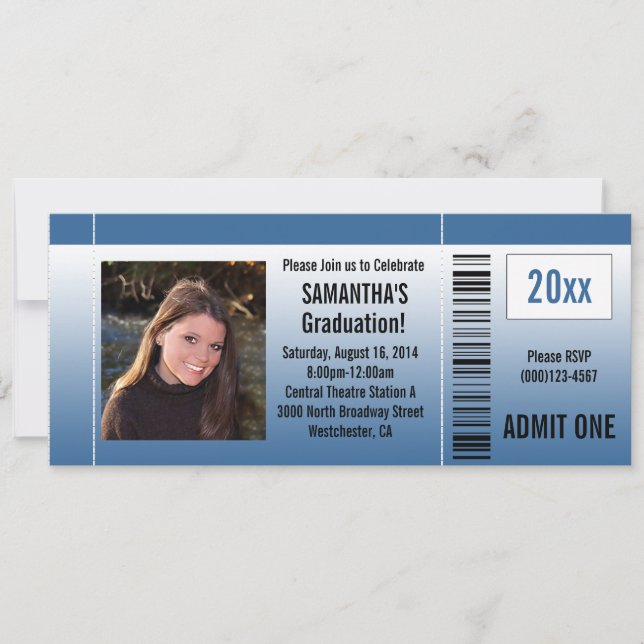 Convite de Tíquete de Festa de formatura Azul com  (Frente)