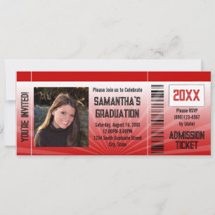 Convite de Tíquete de Festa de formatura Vermelha