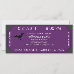 Convite de Tíquete de Halloween Roxo