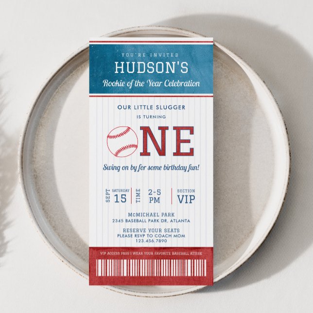 Convite de Tíquete de primeiro aniversario Rookie  (Baseball Rookie of the Year Birthday Invitation)