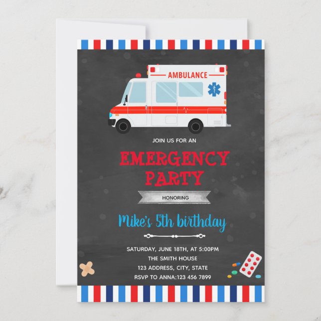 Convite de transporte de emergência de ambulância (Frente)