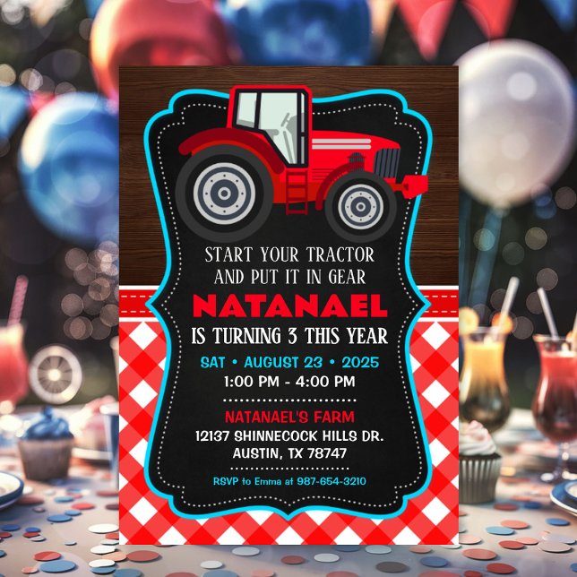 Convite de trator para Festa de aniversário de Faz (Tractor Invitation for Farm Birthday Party)