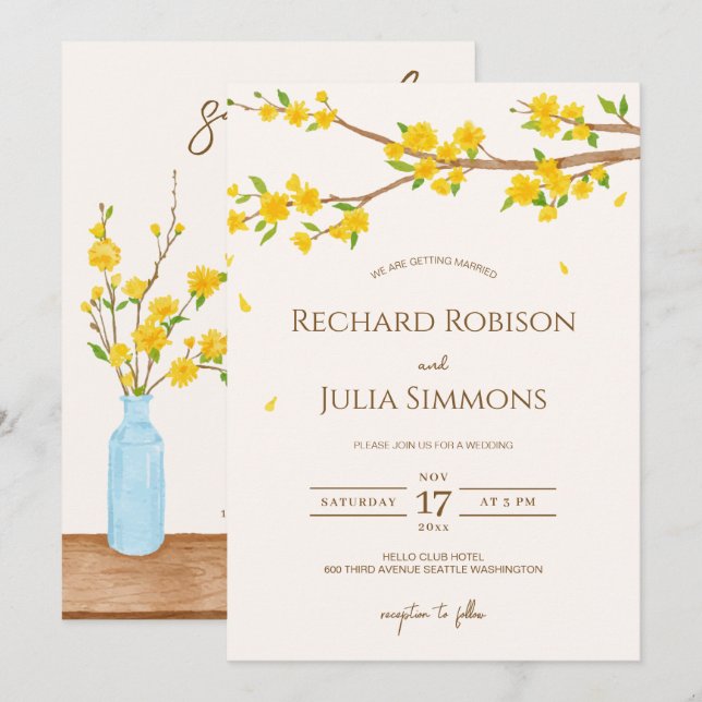 Convite de TREE Save The Date / Floral Aquarela (Frente/Verso)