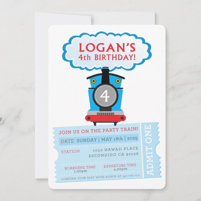 Convite de trem de aniversário de Logan CUSTOM ORD (Frente)